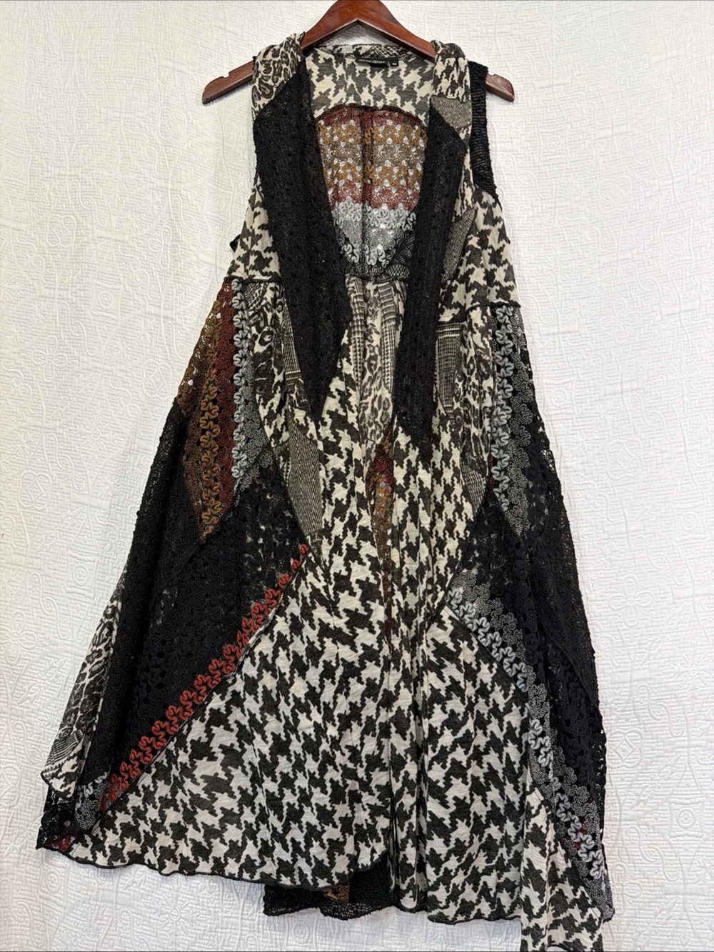 Dor Dor Couture Size Med Open Front Patchwork Lace Duster Cardigan Festival Boho